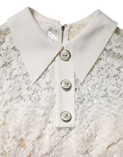 Dolce & Gabbana White Floral Lace Long Sleeves A-line Dress