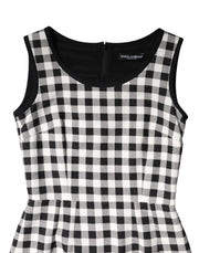 Dolce & Gabbana White Black Checkered Sleeveless Sheath Dress