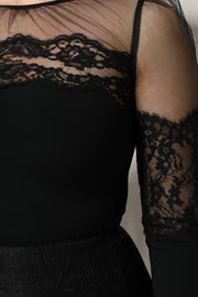 Dolce & Gabbana Black Lace Trim Nylon Tulle Sheath Midi Dress