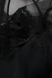 Dolce & Gabbana Black Lace Trim Nylon Tulle Sheath Midi Dress