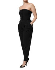 Dolce & Gabbana Black Wool Strapless Romper Jumpsuit Dress