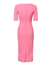 Dolce & Gabbana Pink Viscose Short Sleeve Sheath Midi Dress