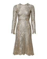 Dolce & Gabbana Gold Floral Lace Long Sleeves Fit & Flare Dress