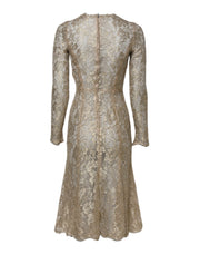 Dolce & Gabbana Gold Floral Lace Long Sleeves Fit & Flare Dress