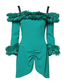 Dolce & Gabbana Green Lace Off Shoulder Sheath Mini Dress