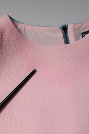 Dolce & Gabbana Pink Blue Wool Sleeveless Shift Mini Dress