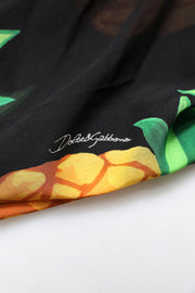 Dolce & Gabbana Black Pineapple Print Silk Wrap Mini Dress