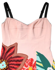 Dolce & Gabbana Pink Floral Print Spaghetti Strap Mini Dress