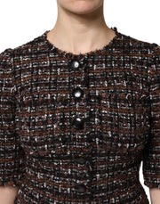 Dolce & Gabbana Brown Tweed Short Sleeves A-line Mini Dress