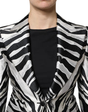 Dolce & Gabbana Black White Polyester Women Blazer Jacket