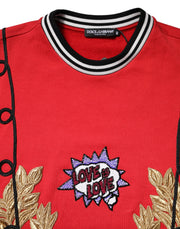 Dolce & Gabbana Red Cotton Queen Sequined Pullover Sweater