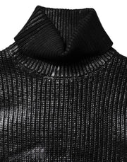 Dolce & Gabbana Black Wool Long Sleeve Turtleneck Cropped Top