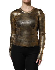 Dolce & Gabbana Gold Round Neck Long Sleeve Pullover Top