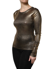 Dolce & Gabbana Gold Round Neck Long Sleeve Pullover Top
