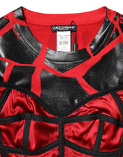 Dolce & Gabbana Red Black Cotton Bustier Detailing Cropped Top