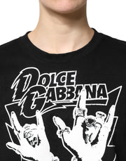 Dolce & Gabbana Black Cotton Printed Short Sleeves T-shirt