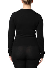 Dolce & Gabbana Black Cashmere Embellished Long Sleeves Top