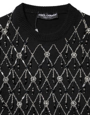 Dolce & Gabbana Black Cashmere Embellished Long Sleeves Top