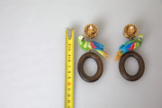 Dolce & Gabbana Multicolor Parrot Wood Brass Crystal Embellished Earrings