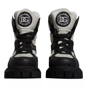 Dolce & Gabbana Black White Padded Mid Calf Lace Up Boots Shoes
