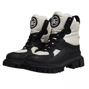 Dolce & Gabbana Black White Padded Mid Calf Lace Up Boots Shoes