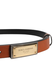 Dolce & Gabbana Brown Leather Gold Rectangle Buckle Belt