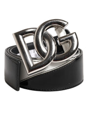 Dolce & Gabbana Black White Leather DG Metal Buckle Belt