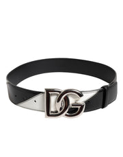 Dolce & Gabbana Black White Leather DG Metal Buckle Belt