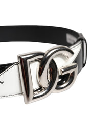 Dolce & Gabbana Black White Leather DG Metal Buckle Belt
