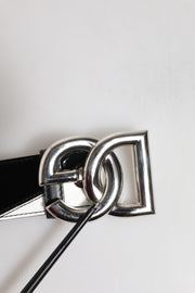 Dolce & Gabbana Black White Leather DG Metal Buckle Belt