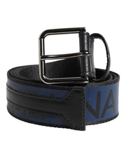 Dolce & Gabbana Black Blue DG Logo Silver Metal Buckle Belt