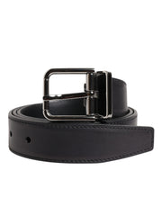 Dolce & Gabbana Black Classic Calf Leather Silver Buckle Belt