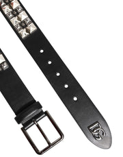 Dolce & Gabbana Black Calf Leather Studded Silver Buckle Belt