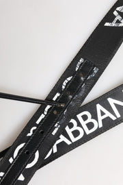 Dolce & Gabbana Black White DG Logo Brass Metal Buckle Belt