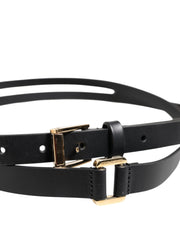 Dolce & Gabbana Black Double Strap Leather Gold Buckle Belt
