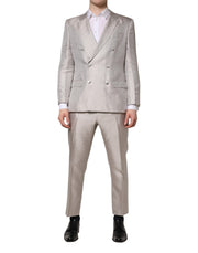 Dolce & Gabbana Light Gray Jacquard Silk Dotted 2 Piece Suit