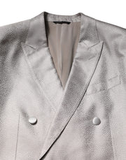 Dolce & Gabbana Light Gray Jacquard Silk Dotted 2 Piece Suit