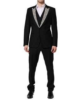 Dolce & Gabbana Black MARTINI Crystal Embellished 3 Pc Suit