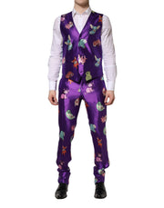 Dolce & Gabbana Purple Silk Animal Print 3 Piece Suit