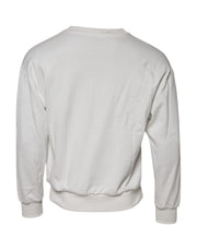 Dolce & Gabbana White Embossed Logo Cotton Crew Neck Sweater
