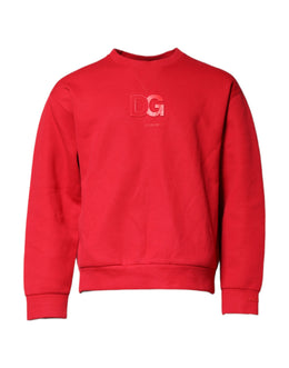 Dolce & Gabbana Red Embossed Logo Cotton Crew Neck Sweater