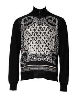 Dolce & Gabbana Black White Bandana Print Full Zip Sweater