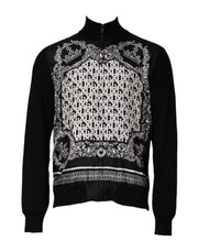 Dolce & Gabbana Black White Bandana Print Full Zip Sweater