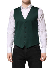 Dolce & Gabbana Green Wool Dress Formal Men Waistcoat Vest