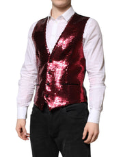 Dolce & Gabbana Red Sequined Dress Formal Men Waistcoat Vest