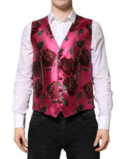 Dolce & Gabbana Pink Floral Satin Formal Men Waistcoat Vest