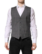 Dolce & Gabbana Gray Plaid Wool Formal Dress Waistcoat Vest