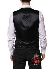 Dolce & Gabbana Black Wool Dress Formal Men Waistcoat Vest