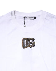 Dolce & Gabbana White Logo Embroidery Crew Neck T-shirt