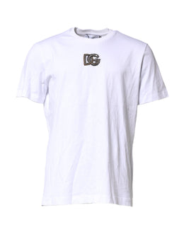 Dolce & Gabbana White Logo Embroidery Crew Neck T-shirt